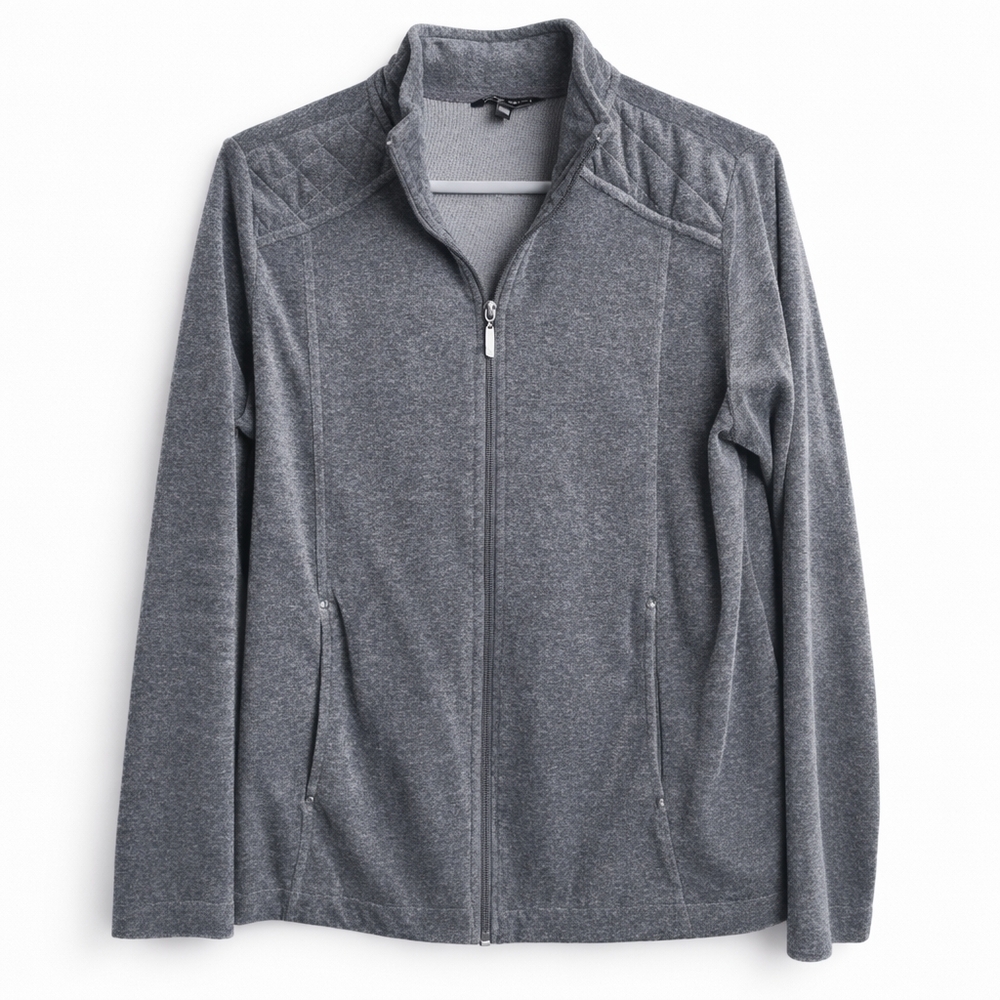 George Gray Velour Quilted Shoulder Full Zip Track Jacket Casual Athleisure